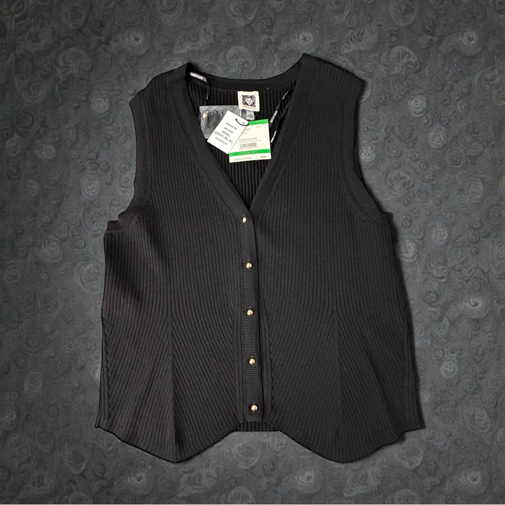Anne Klein Black Ribbed Tank Top - Picture 7 of 8